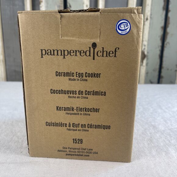 Pampered Chef Other - NIOB Pampered Chef Ceramic Egg Cooker #1529 White W/Grey Band W/Manual